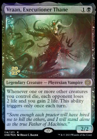 Vraan, Executioner Thane [Phyrexia: All Will Be One Prerelease Promos] | Cards and Coasters CA