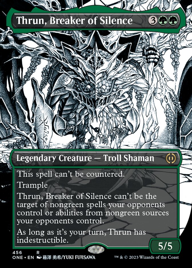 Thrun, Breaker of Silence (Borderless Manga Step-and-Compleat Foil) [Phyrexia: All Will Be One] | Cards and Coasters CA