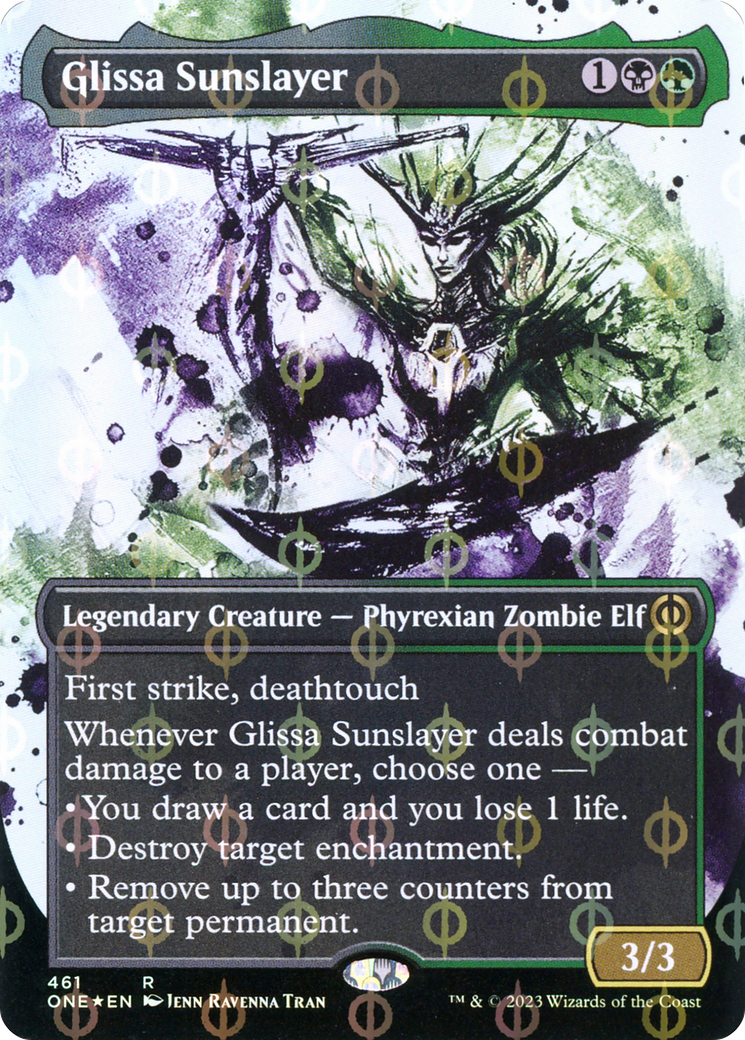 Glissa Sunslayer (Borderless Ichor Step-and-Compleat Foil) [Phyrexia: All Will Be One] | Cards and Coasters CA