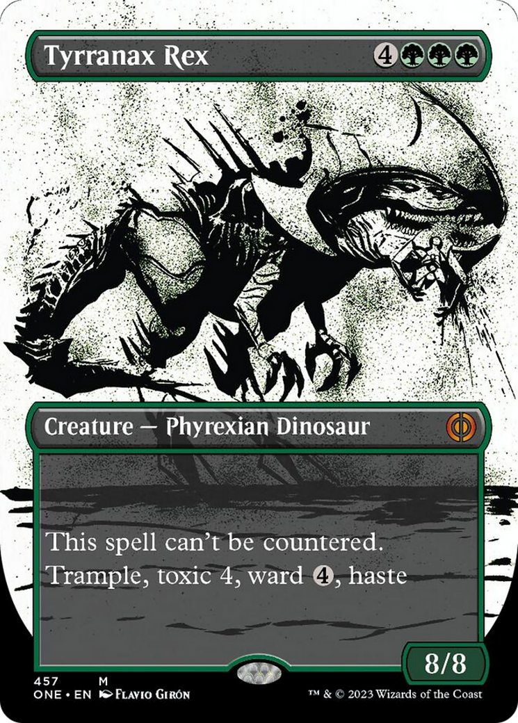 Tyrranax Rex (Borderless Ichor Step-and-Compleat Foil) [Phyrexia: All Will Be One] | Cards and Coasters CA