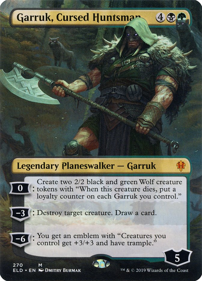 Garruk, Cursed Huntsman (Borderless) [Throne of Eldraine] | Cards and Coasters CA