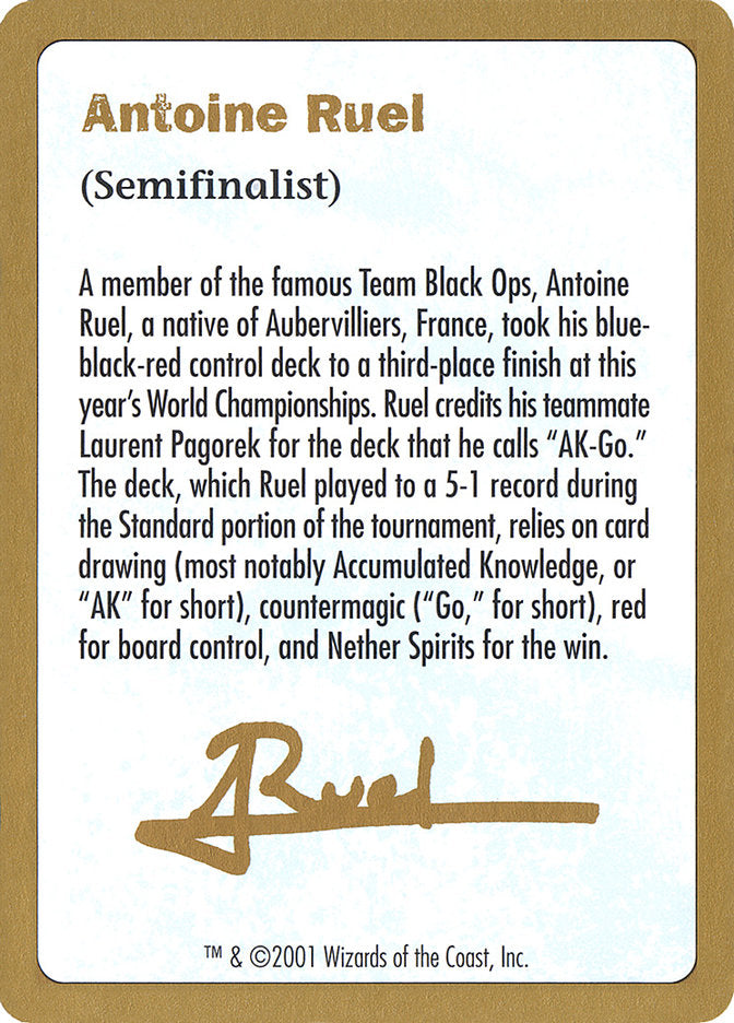 Antoine Ruel Bio [World Championship Decks 2001] | Cards and Coasters CA