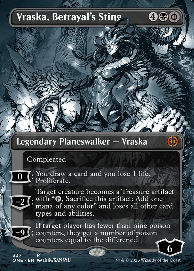 Vraska, Betrayal's Sting (Borderless Manga) [Phyrexia: All Will Be One] | Cards and Coasters CA