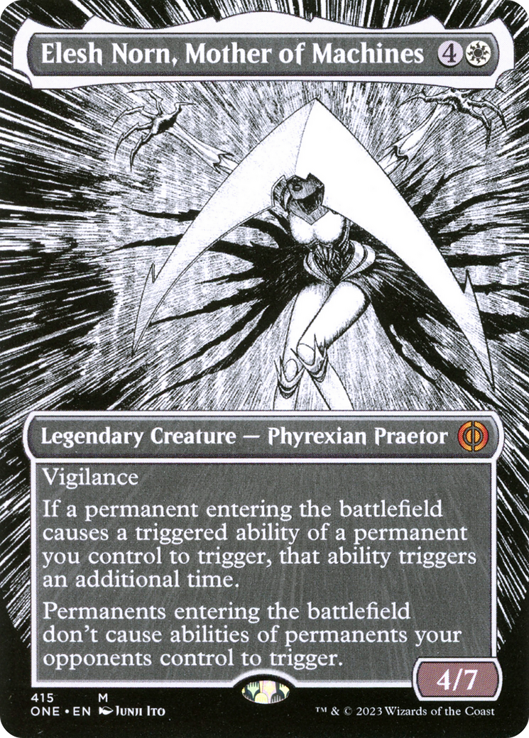 Elesh Norn, Mother of Machines (Borderless Manga) [Phyrexia: All Will Be One] | Cards and Coasters CA
