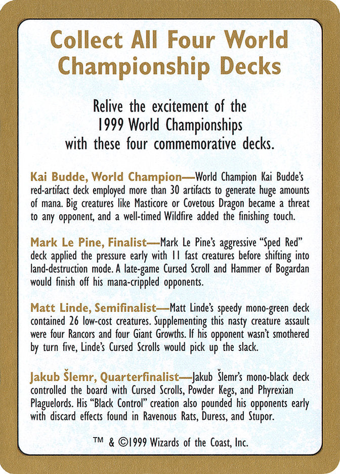 1999 World Championships Ad [World Championship Decks 1999] | Cards and Coasters CA