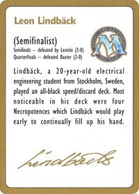 1996 Leon Lindback Biography Card [World Championship Decks] | Cards and Coasters CA