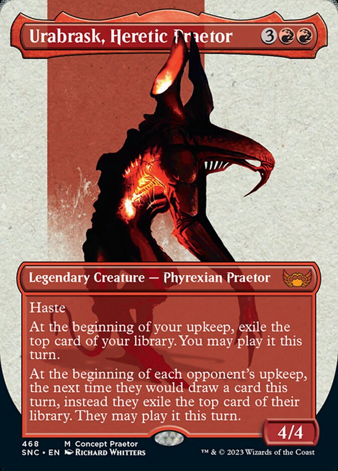 Urabrask, Heretic Praetor (Borderless Concept Praetors) [Phyrexia: All Will Be One] | Cards and Coasters CA