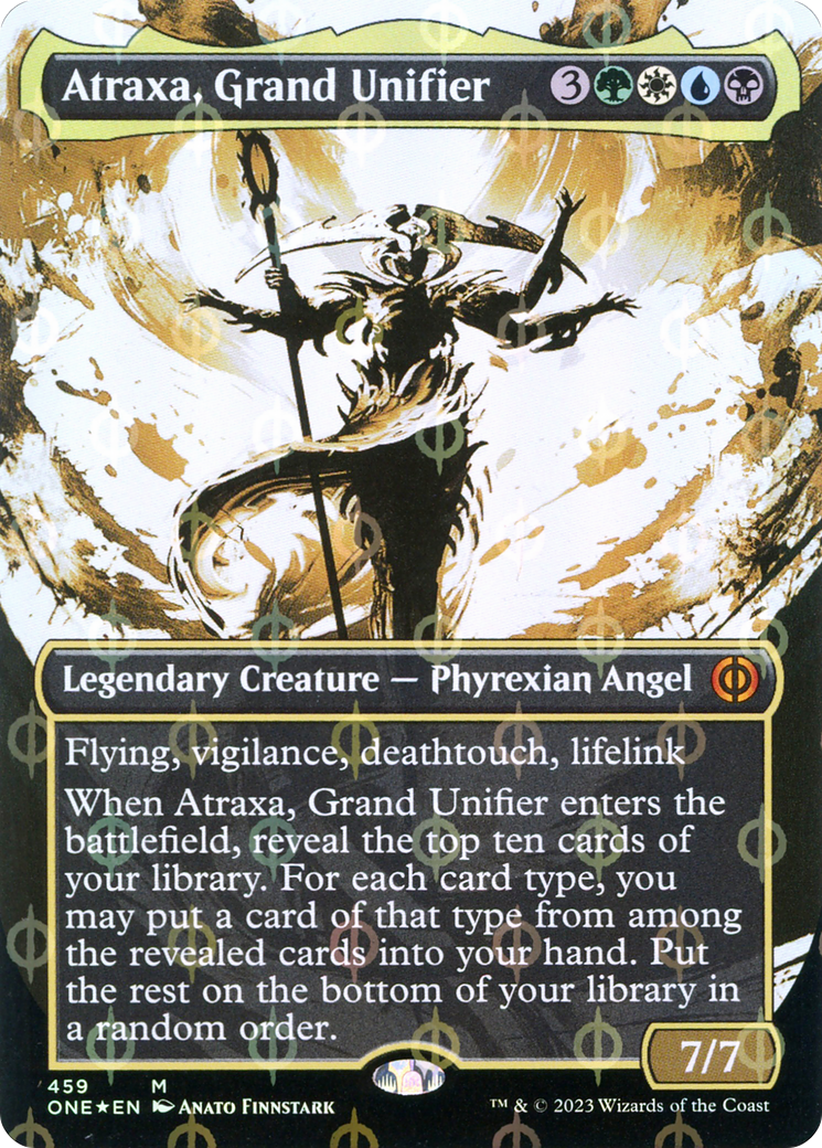 Atraxa, Grand Unifier (Borderless Ichor Step-and-Compleat Foil) [Phyrexia: All Will Be One] | Cards and Coasters CA