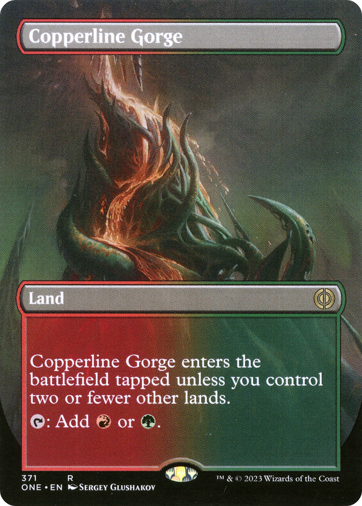 Copperline Gorge (Borderless Alternate Art) [Phyrexia: All Will Be One] | Cards and Coasters CA