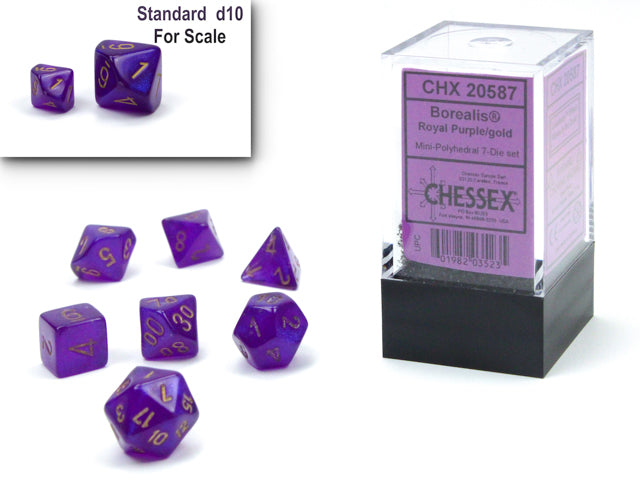 Chessex Borealis: Mini 7Pc Purple / gold Luminary | Cards and Coasters CA