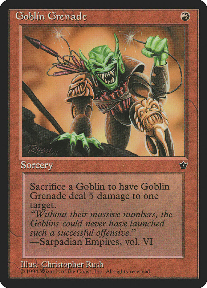 Goblin Grenade (Christopher Rush) [Fallen Empires] | Cards and Coasters CA