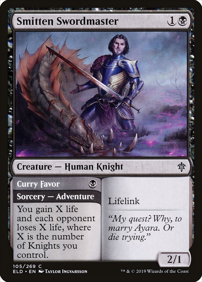 Smitten Swordmaster // Curry Favor [Throne of Eldraine] | Cards and Coasters CA
