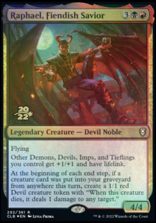 Raphael, Fiendish Savior [Commander Legends: Battle for Baldur's Gate Prerelease Promos] | Cards and Coasters CA