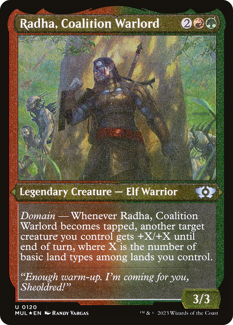 Radha, Coalition Warlord (Foil Etched) [Multiverse Legends] | Cards and Coasters CA