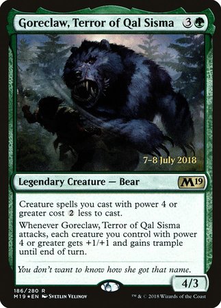 Goreclaw, Terror of Qal Sisma [Core Set 2019 Promos] | Cards and Coasters CA