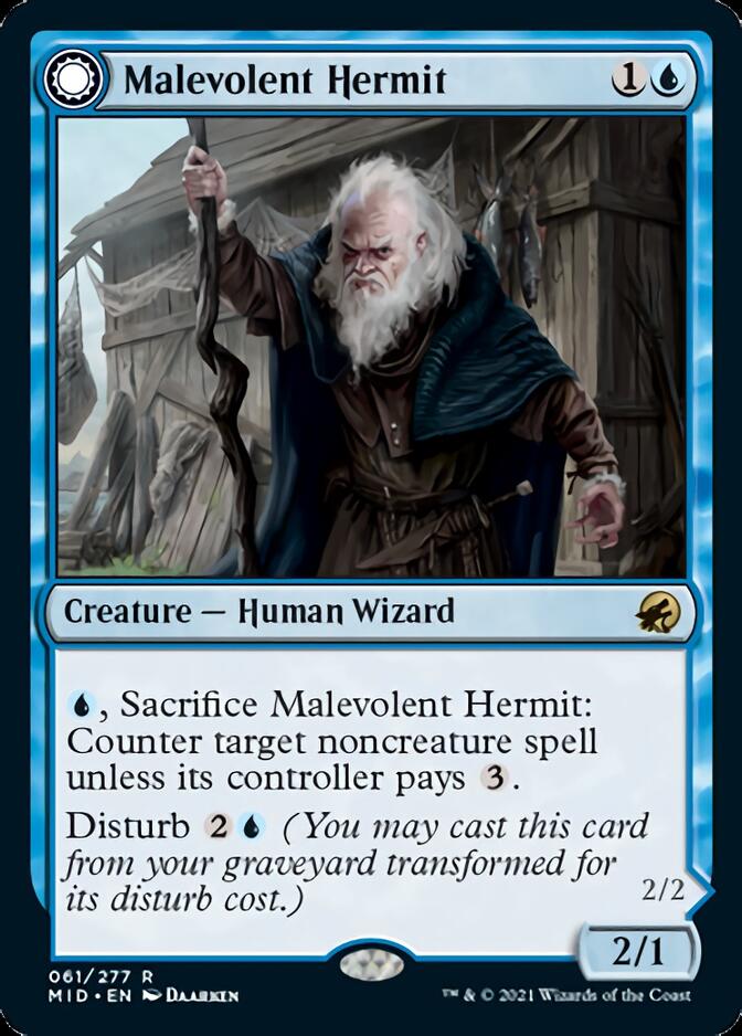 Malevolent Hermit // Benevolent Geist [Innistrad: Midnight Hunt] | Cards and Coasters CA