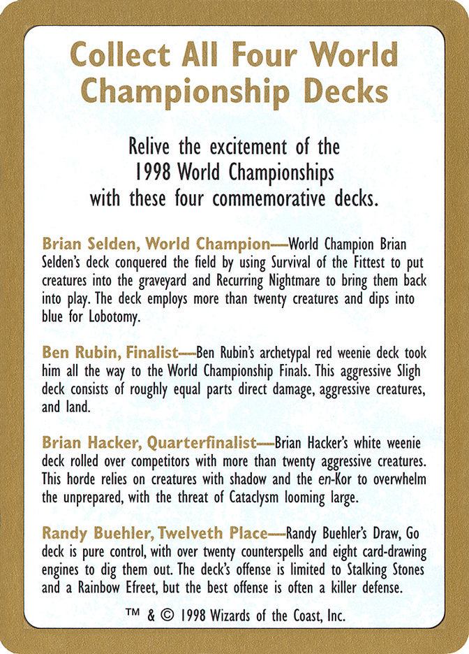 1998 World Championships Ad [World Championship Decks 1998] | Cards and Coasters CA