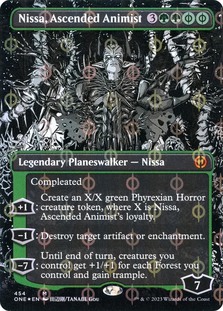 Nissa, Ascended Animist (Borderless Manga Step-and-Compleat Foil) [Phyrexia: All Will Be One] | Cards and Coasters CA