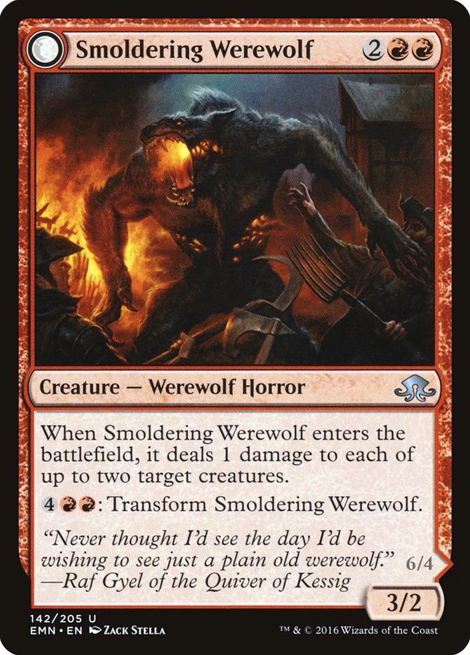Smoldering Werewolf // Erupting Dreadwolf [Eldritch Moon] | Cards and Coasters CA