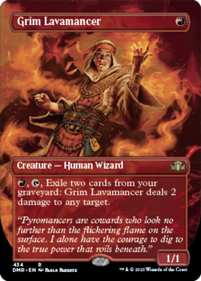 Grim Lavamancer (Borderless Alternate Art) [Dominaria Remastered] | Cards and Coasters CA