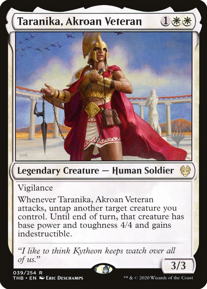 Taranika, Akroan Veteran (Promo Pack) [Theros Beyond Death Promos] | Cards and Coasters CA