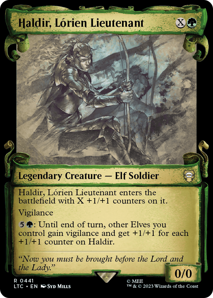 Haldir, Lorien Lieutenant [The Lord of the Rings: Tales of Middle-Earth Commander Showcase Scrolls] | Cards and Coasters CA