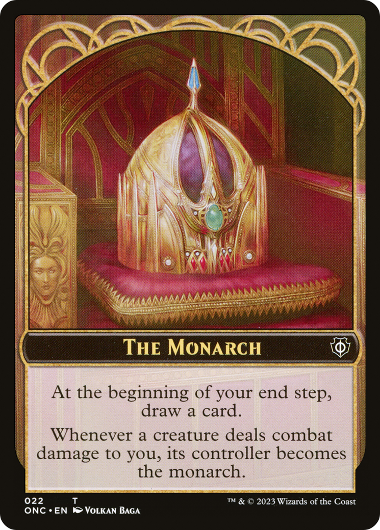 The Monarch // Golem Double-Sided Token [Phyrexia: All Will Be One Commander Tokens] | Cards and Coasters CA