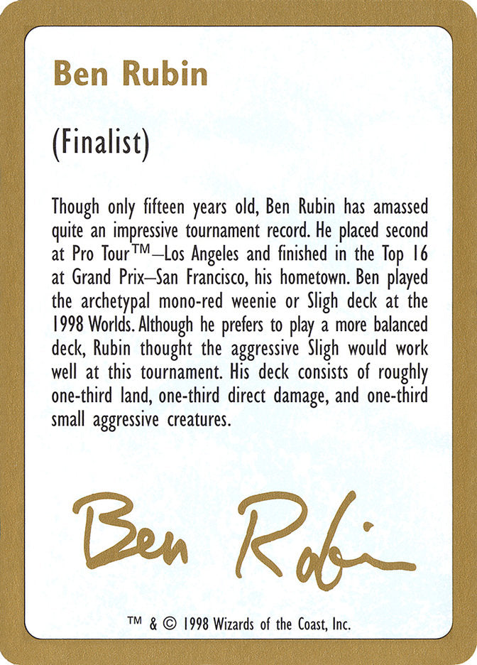 Ben Rubin Bio [World Championship Decks 1998] | Cards and Coasters CA