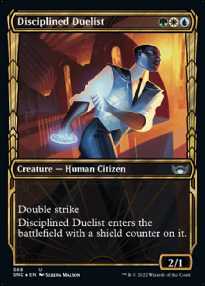 Disciplined Duelist (Showcase Golden Age Gilded Foil) [Streets of New Capenna] | Cards and Coasters CA