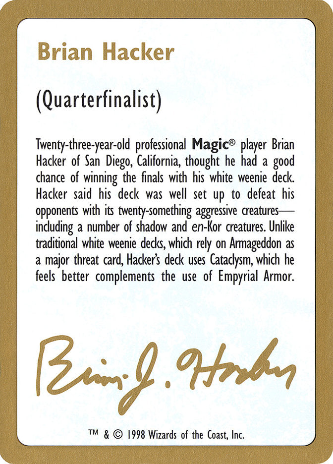 Brian Hacker Bio [World Championship Decks 1998] | Cards and Coasters CA