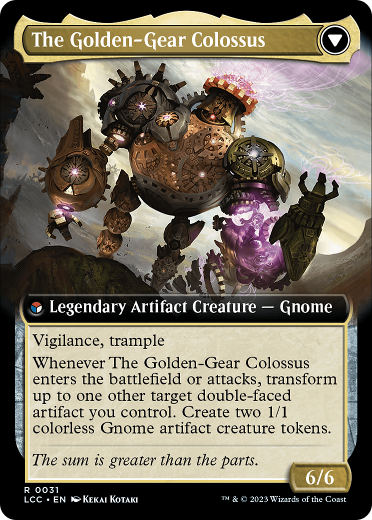 Tetzin, Gnome Champion // The Golden-Gear Colossus (Extended Art) [The Lost Caverns of Ixalan Commander] | Cards and Coasters CA