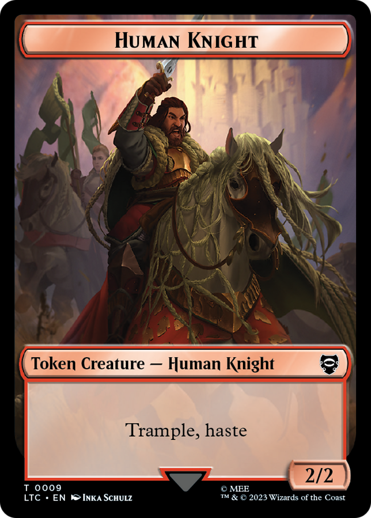 Human Knight // Human Double-Sided Token [The Lord of the Rings: Tales of Middle-Earth Commander Tokens] | Cards and Coasters CA