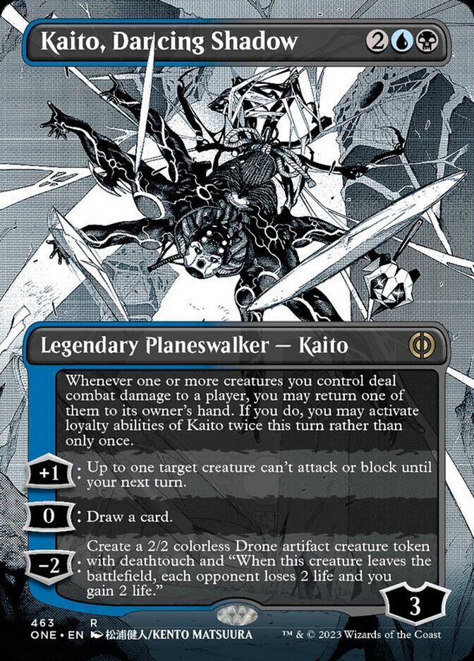 Kaito, Dancing Shadow (Borderless Manga Step-and-Compleat Foil) [Phyrexia: All Will Be One] | Cards and Coasters CA