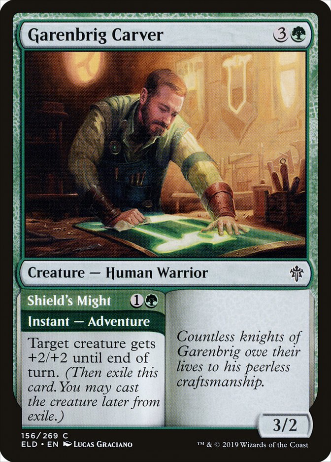 Garenbrig Carver // Shield's Might [Throne of Eldraine] | Cards and Coasters CA