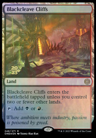 Blackcleave Cliffs [Phyrexia: All Will Be One Prerelease Promos] | Cards and Coasters CA