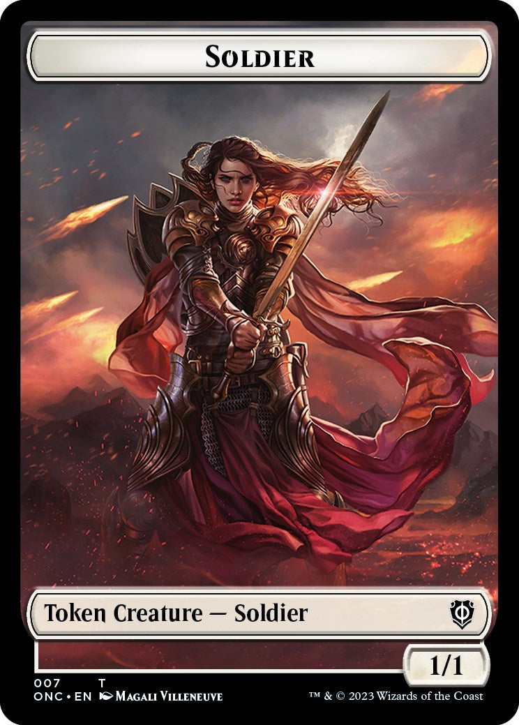 Soldier (007) // Angel Double-Sided Token [Phyrexia: All Will Be One Commander Tokens] | Cards and Coasters CA