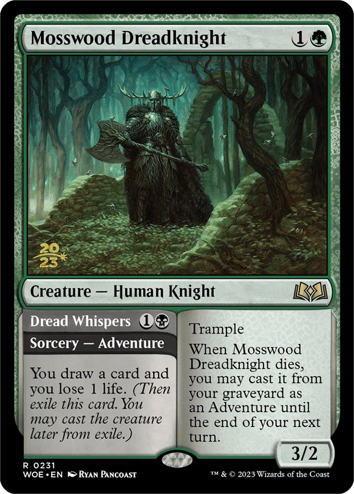 Mosswood Dreadknight // Dread Whispers [Wilds of Eldraine Prerelease Promos] | Cards and Coasters CA