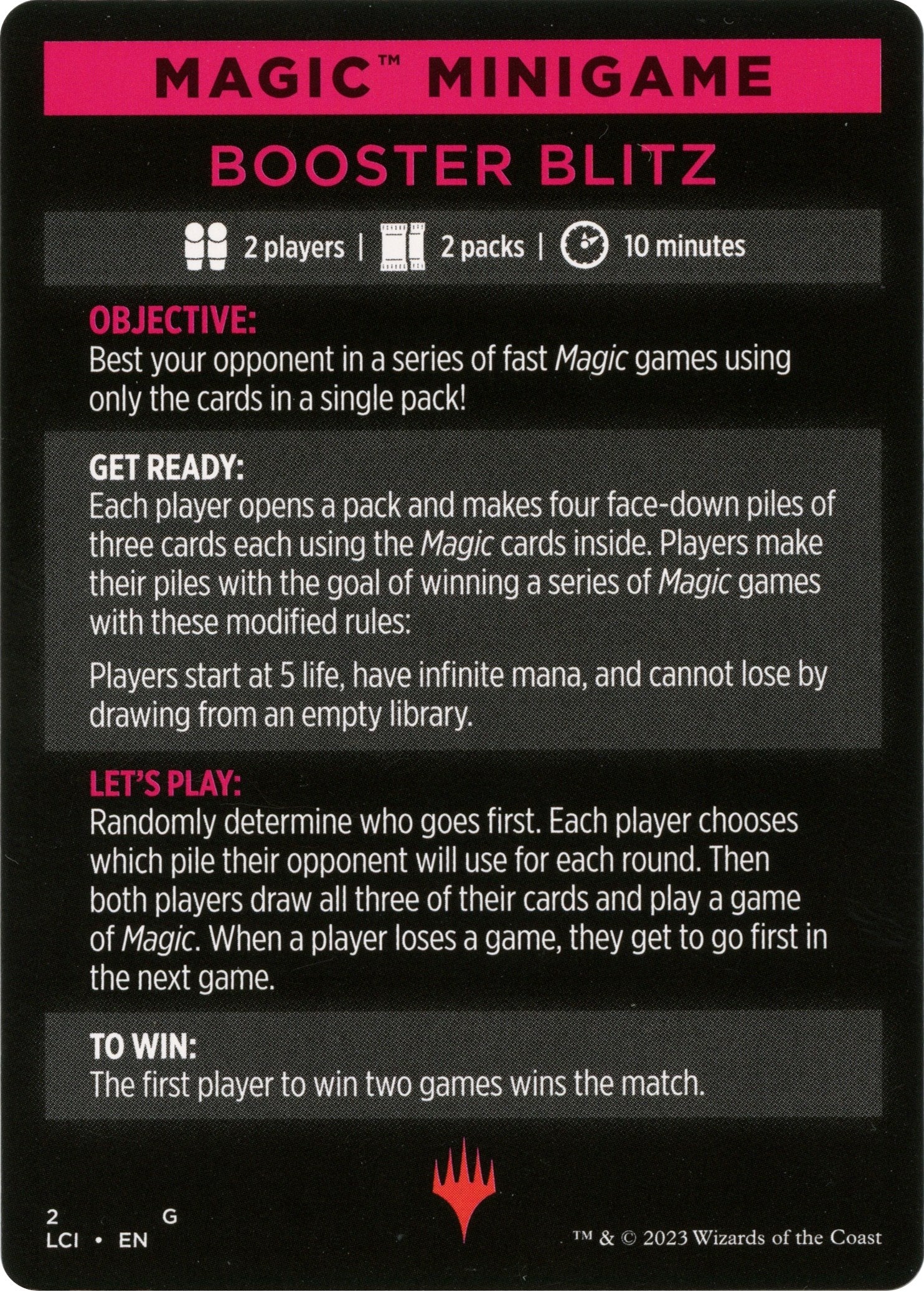 Booster Blitz (Magic Minigame) [The Lost Caverns of Ixalan Minigame] | Cards and Coasters CA