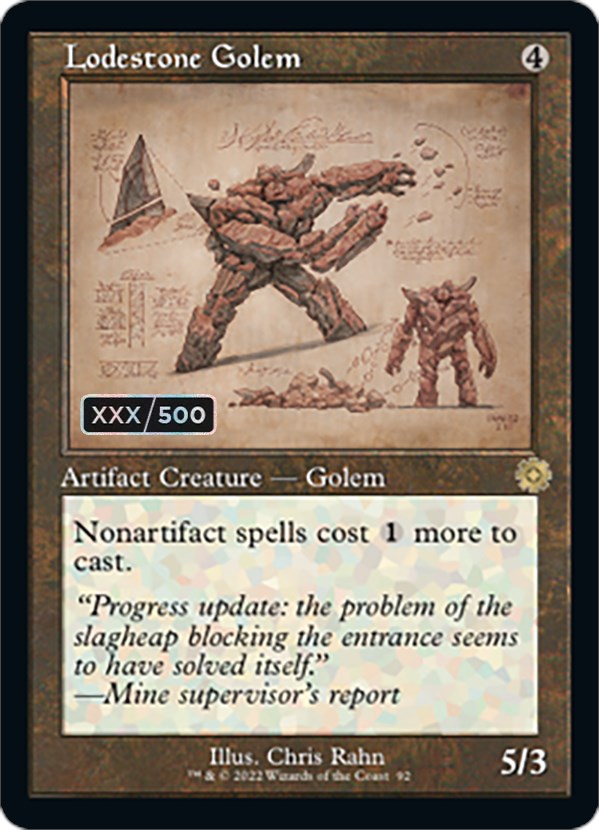 Lodestone Golem (Retro Schematic) (Serial Numbered) [The Brothers' War Retro Artifacts] | Cards and Coasters CA