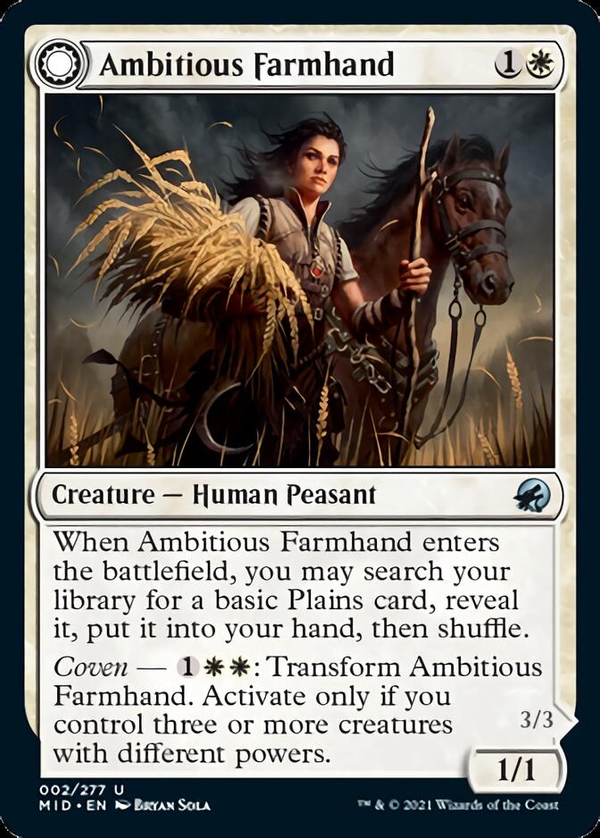 Ambitious Farmhand // Seasoned Cathar [Innistrad: Midnight Hunt] | Cards and Coasters CA