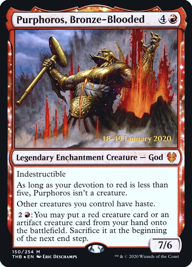 Purphoros, Bronze-Blooded [Theros Beyond Death Prerelease Promos] | Cards and Coasters CA