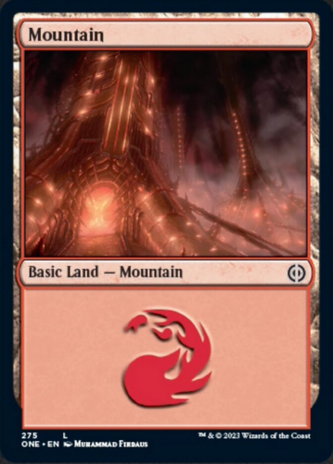 Mountain (275) [Phyrexia: All Will Be One] | Cards and Coasters CA