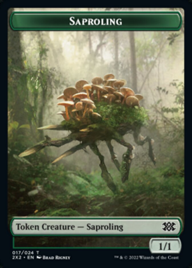 Saproling // Phyrexian Golem Double-sided Token [Double Masters 2022 Tokens] | Cards and Coasters CA