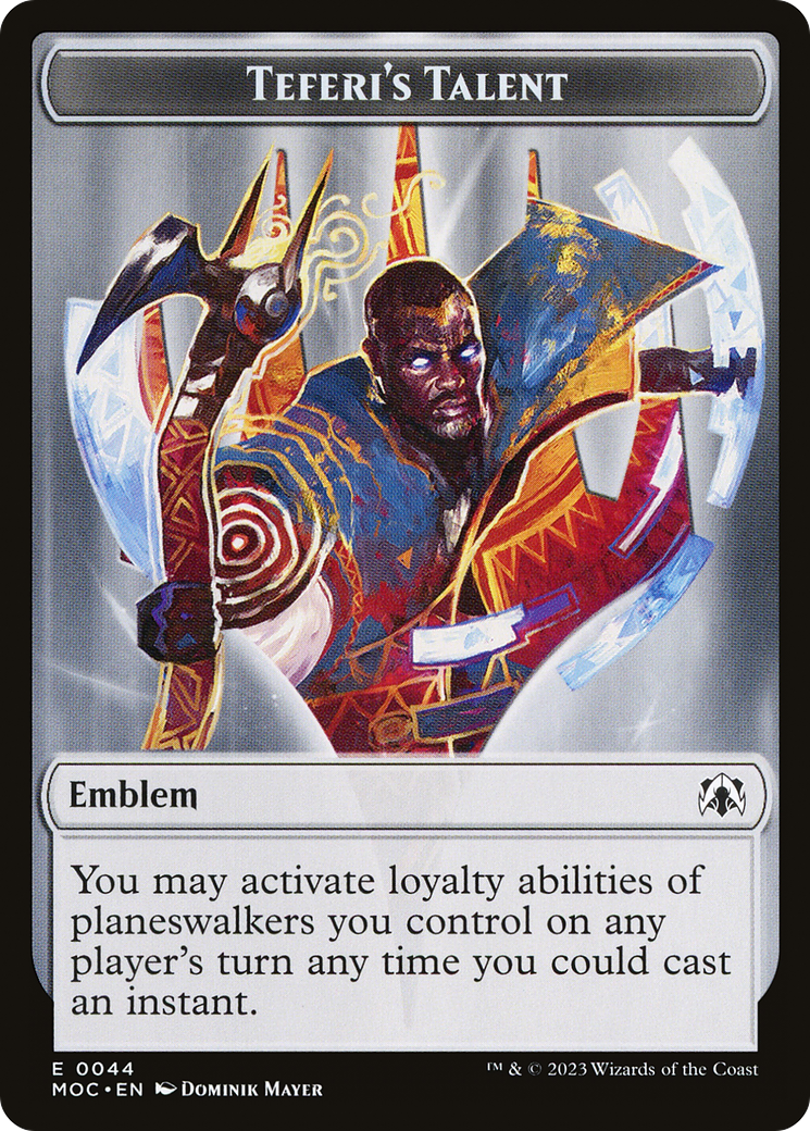 First Mate Ragavan // Teferi's Talent Emblem Double-Sided Token [March of the Machine Commander Tokens] | Cards and Coasters CA