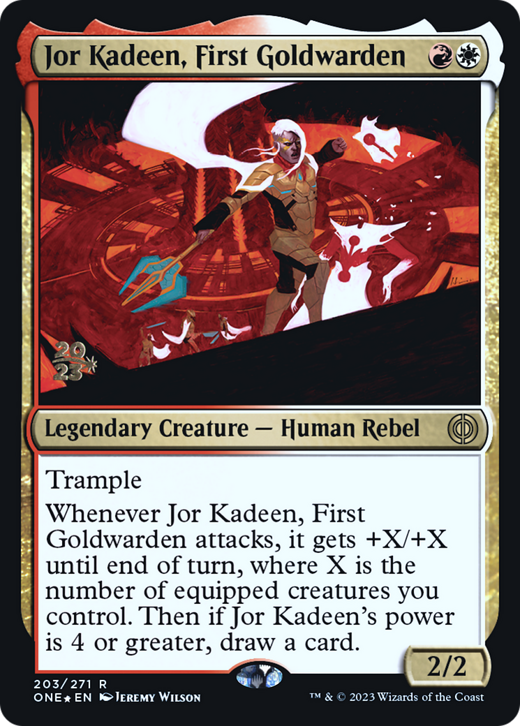 Jor Kadeen, First Goldwarden [Phyrexia: All Will Be One Prerelease Promos] | Cards and Coasters CA