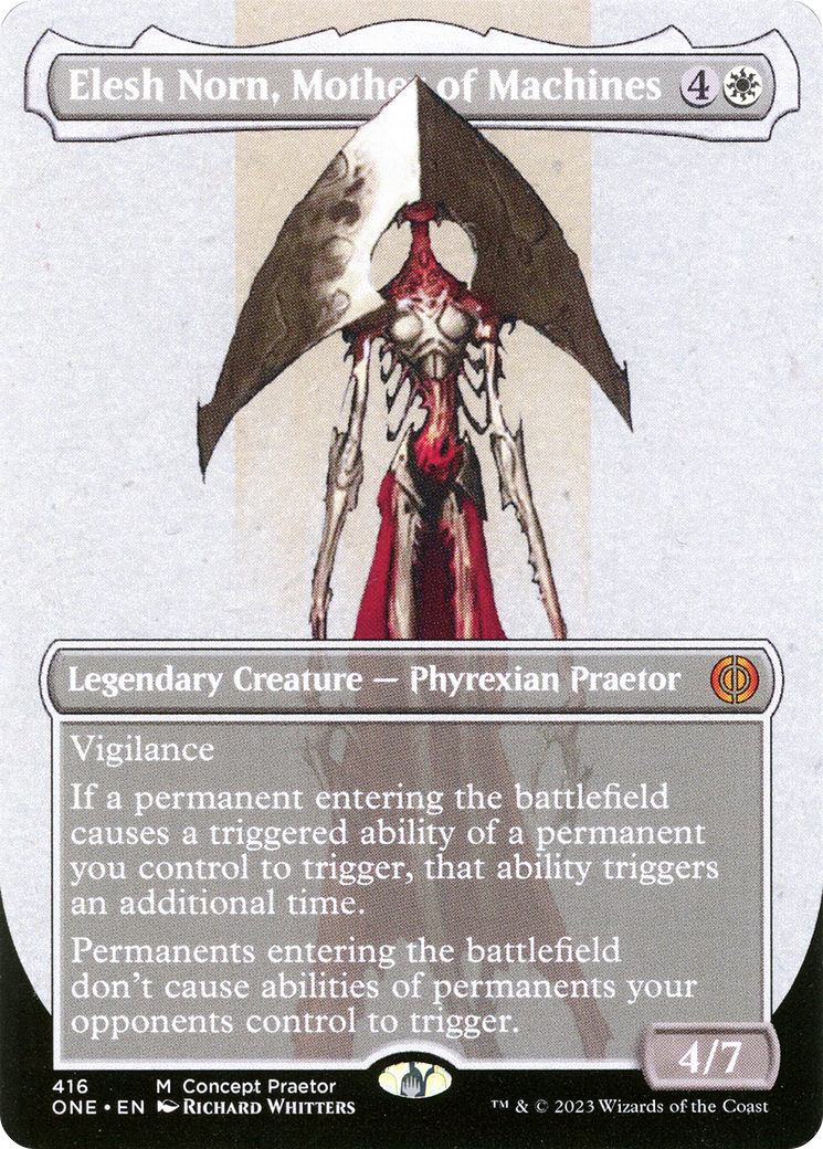 Elesh Norn, Mother of Machines (Borderless Concept Praetors) [Phyrexia: All Will Be One] | Cards and Coasters CA