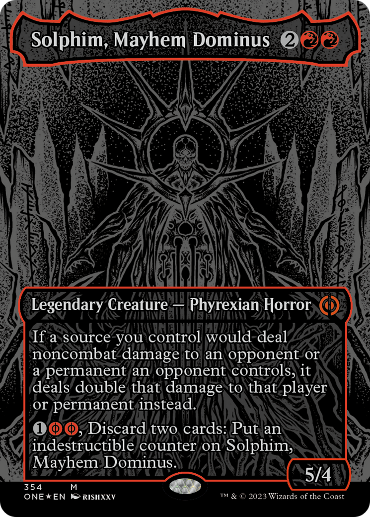 Solphim, Mayhem Dominus (Oil Slick Raised Foil) [Phyrexia: All Will Be One] | Cards and Coasters CA