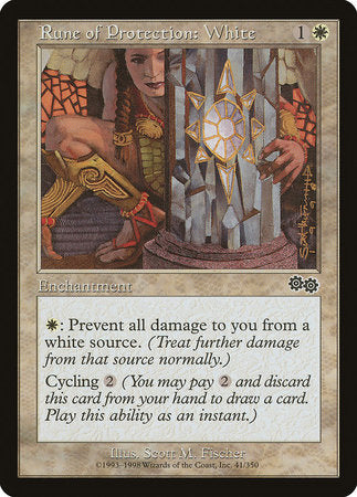 Rune of Protection: White [Urza's Saga] | Cards and Coasters CA