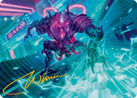 Surgehacker Mech Art Card (Gold-Stamped Signature) [Kamigawa: Neon Dynasty Art Series] | Cards and Coasters CA