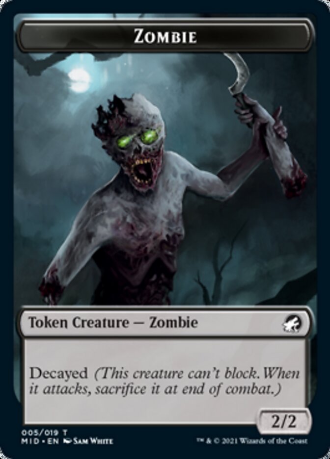 Zombie (005) // Wrenn and Seven Emblem Double-sided Token [Innistrad: Midnight Hunt Tokens] | Cards and Coasters CA